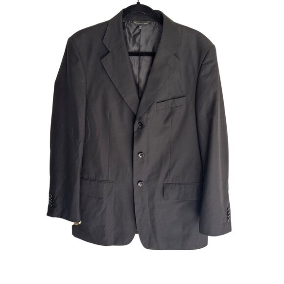 Mens Black Cotton Polished Polyester Suit Jacket Blazern by Designed in Rome Bra - Picture 1 of 16